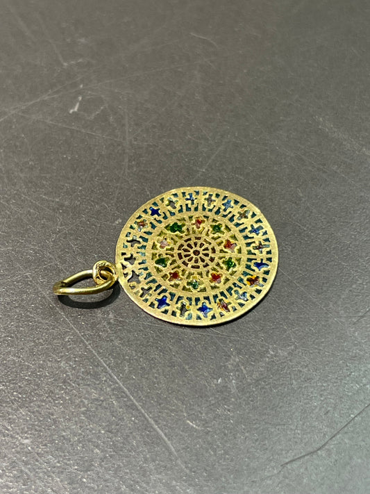Vintage French 18K Gold Mini Plique-á-Jour Pendant