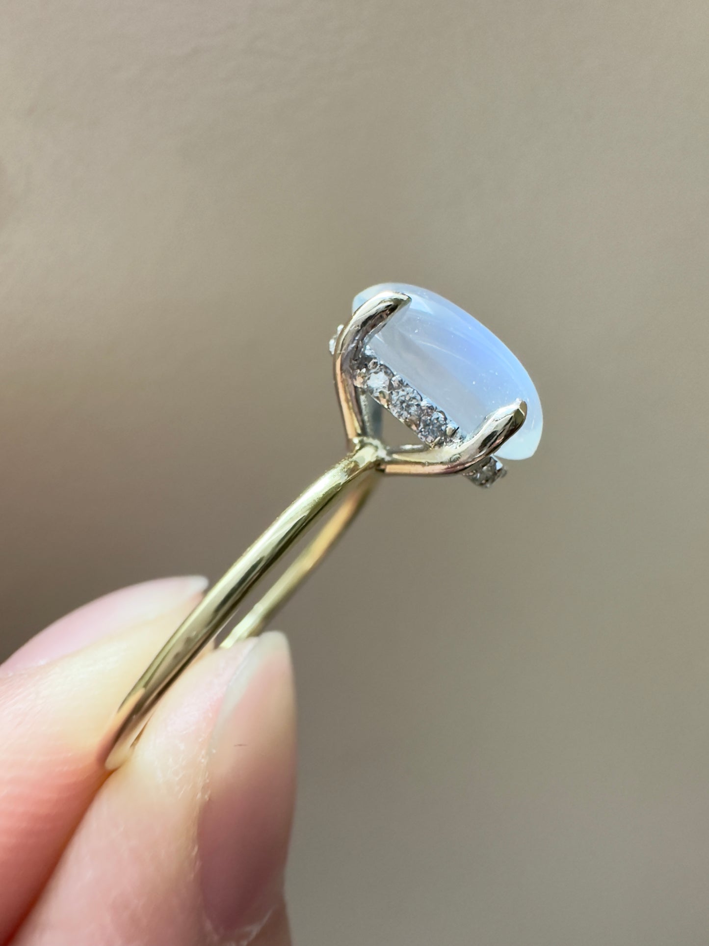 14K Yellow Gold Ceylon Moonstone Diamond Halo Ring