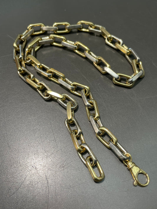 Vintage 14K Gold Solid Two Tone Paper Clip Chain Necklace