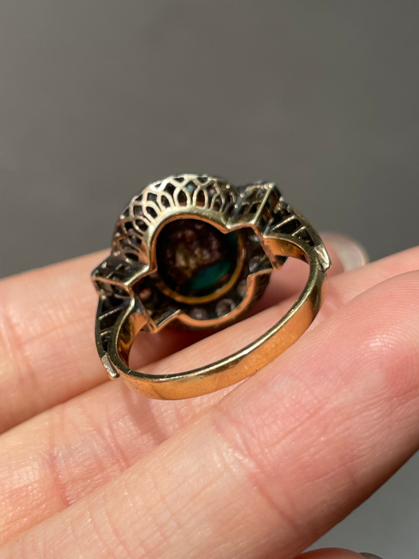 Antique Edwardian 14K Yellow Gold Turquoise 1.62 CTW Diamond Ring