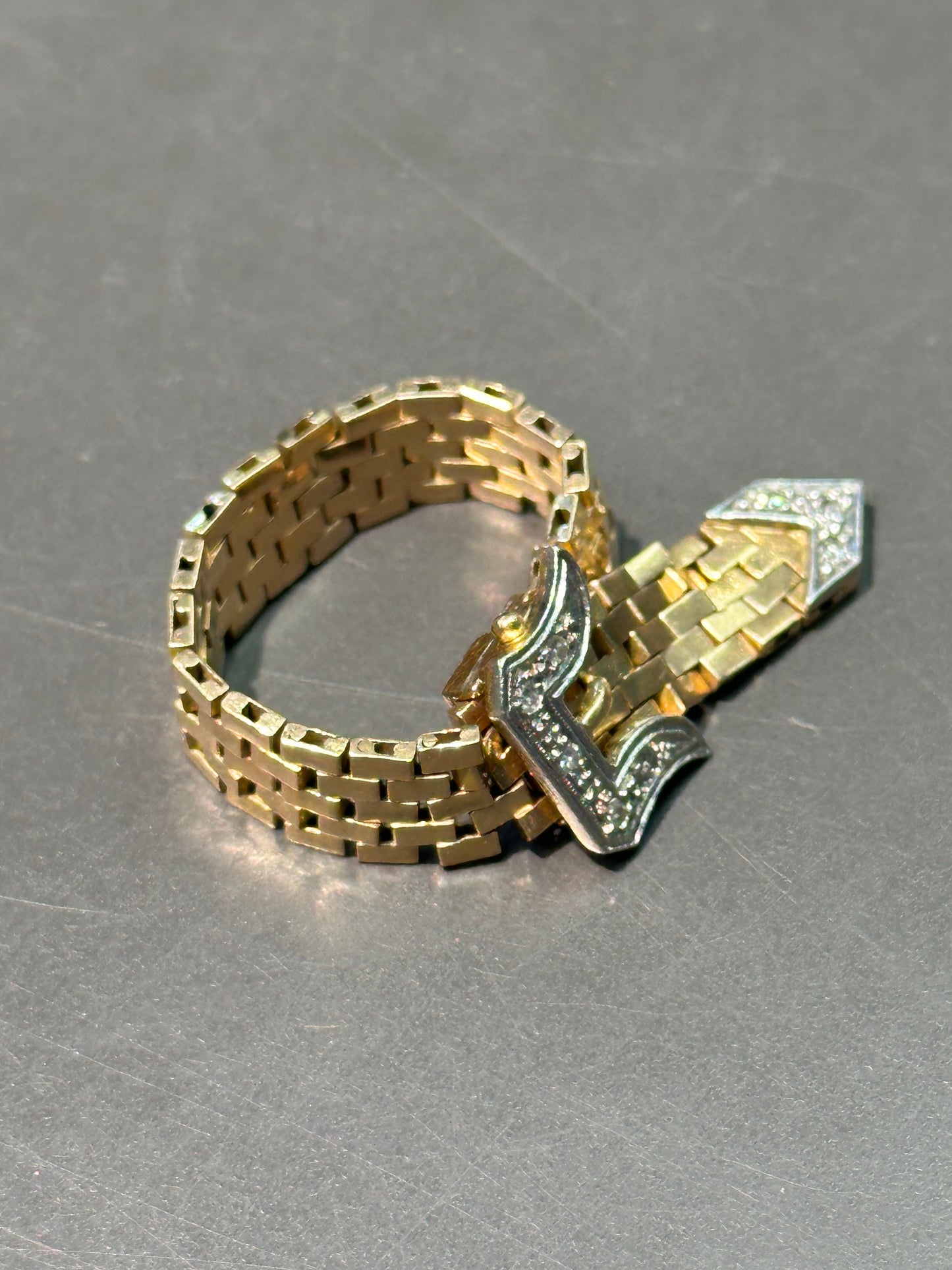 复古 18K 黄金 0.08 CTW 钻石可调节带扣皮带环
