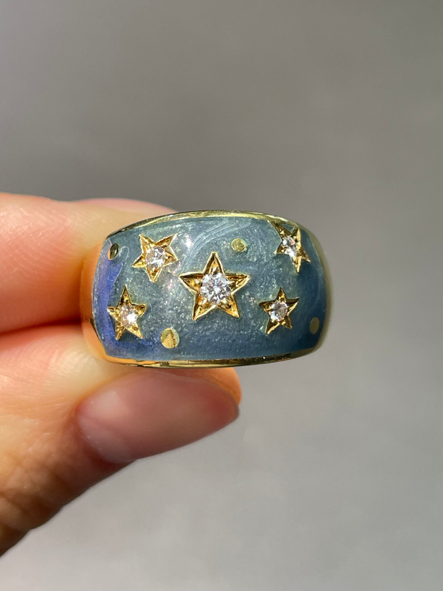 18K Gold 0.15 CTW Diamond Enamel Star Celestial Ring