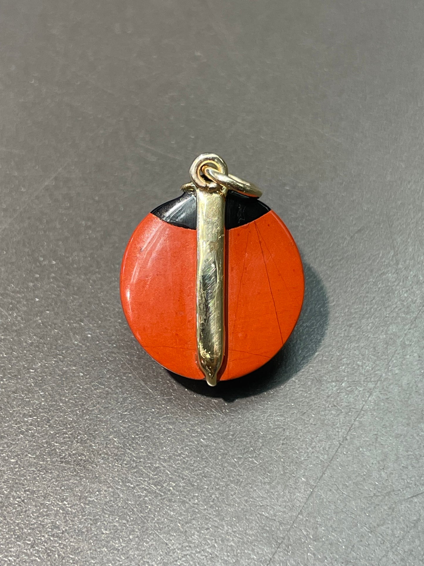 Vintage 18K Yellow Gold Gasper Onyx Inlaid Ladybug Charm Pendant