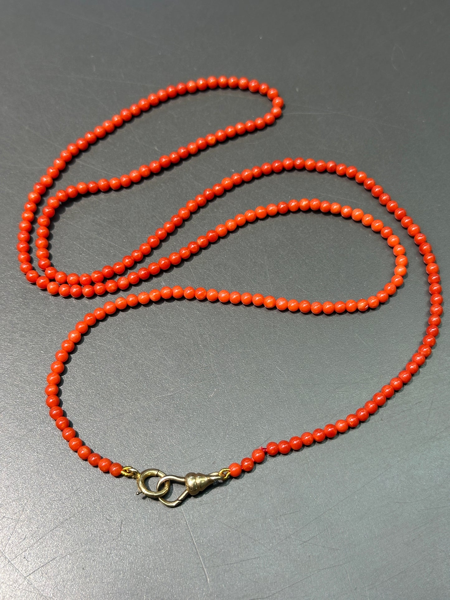 14K Gold Sardine Coral Bead Watch Chain Necklace 26.5 inch