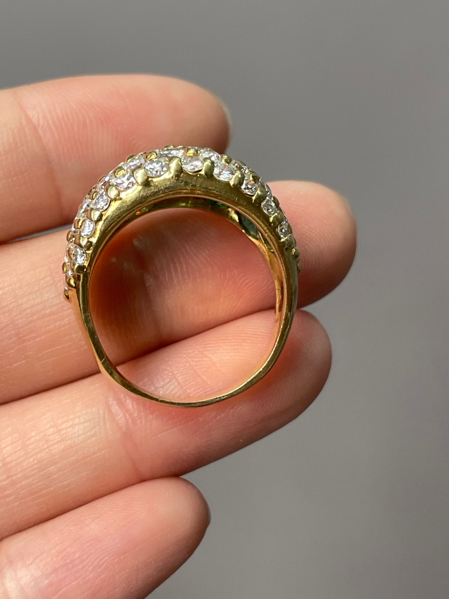 Vintage 18K Yellow Gold 1.57 CTW Diamond Emerald Bombé Ring