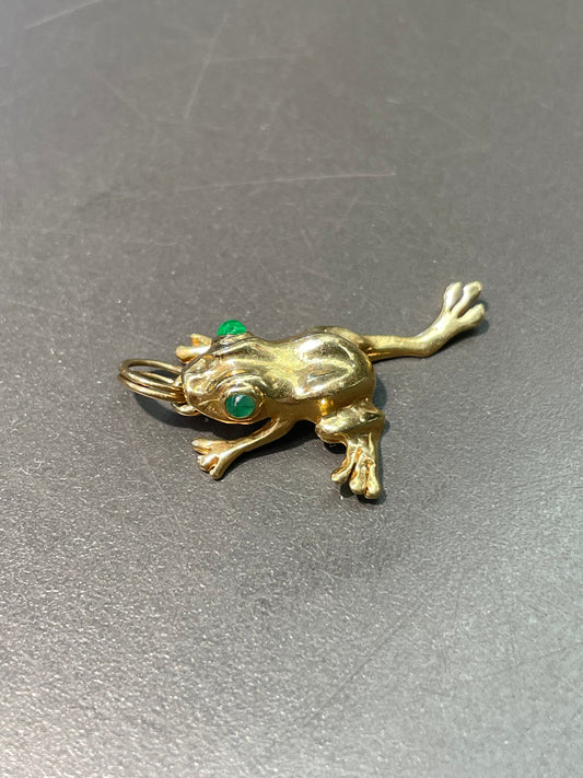 Vintage 14K Yellow Gold Emerald Frog Charm