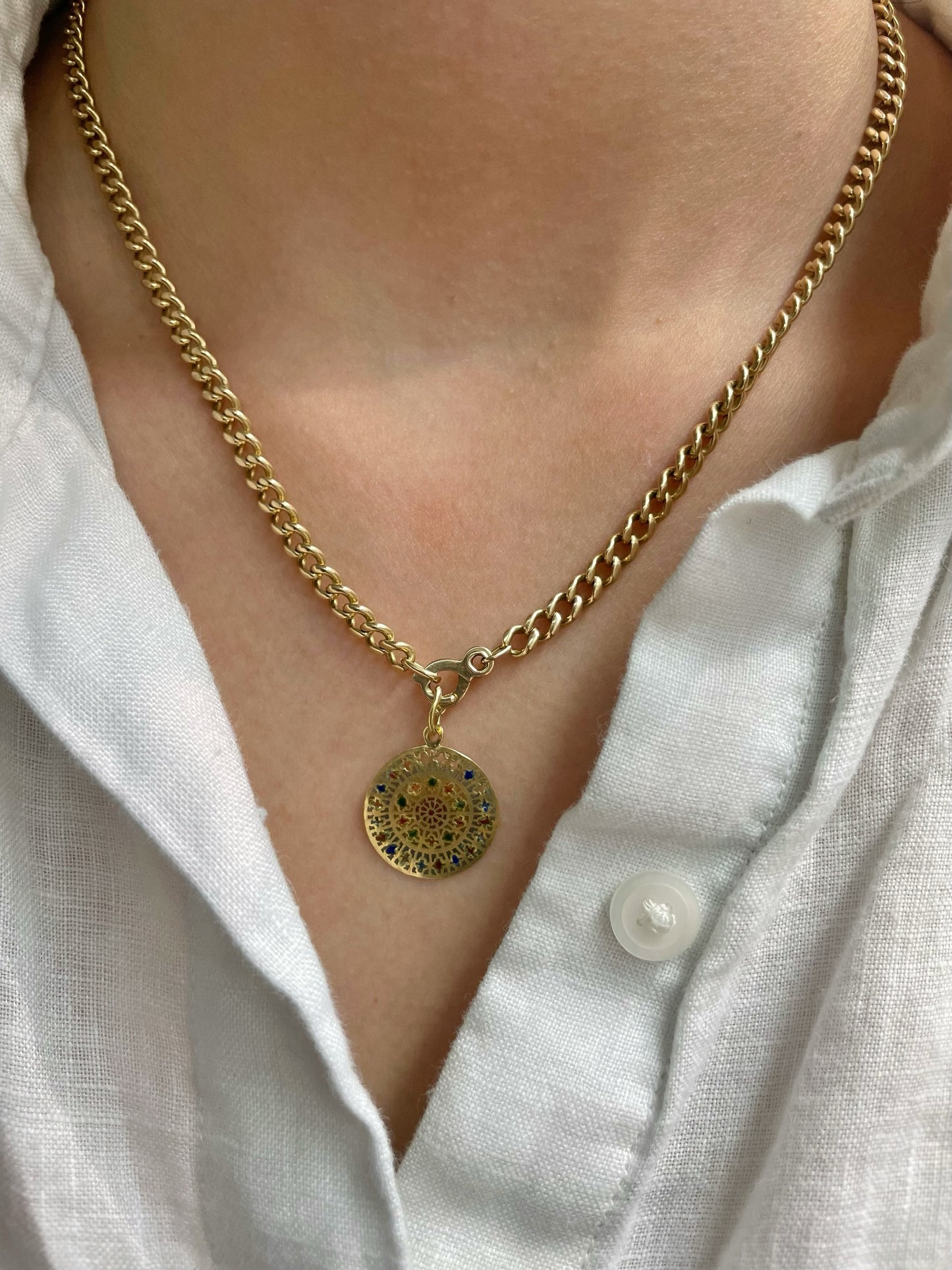 Vintage French 18K Gold Mini Plique-á-Jour Pendant