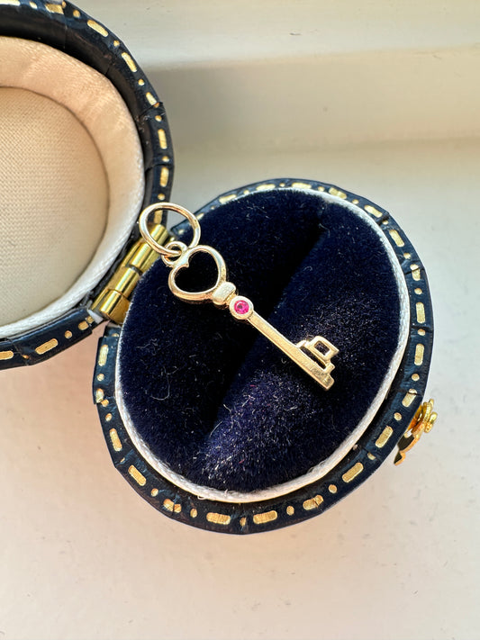 Vintage 14K Yellow Gold Ruby Mini Key Charm