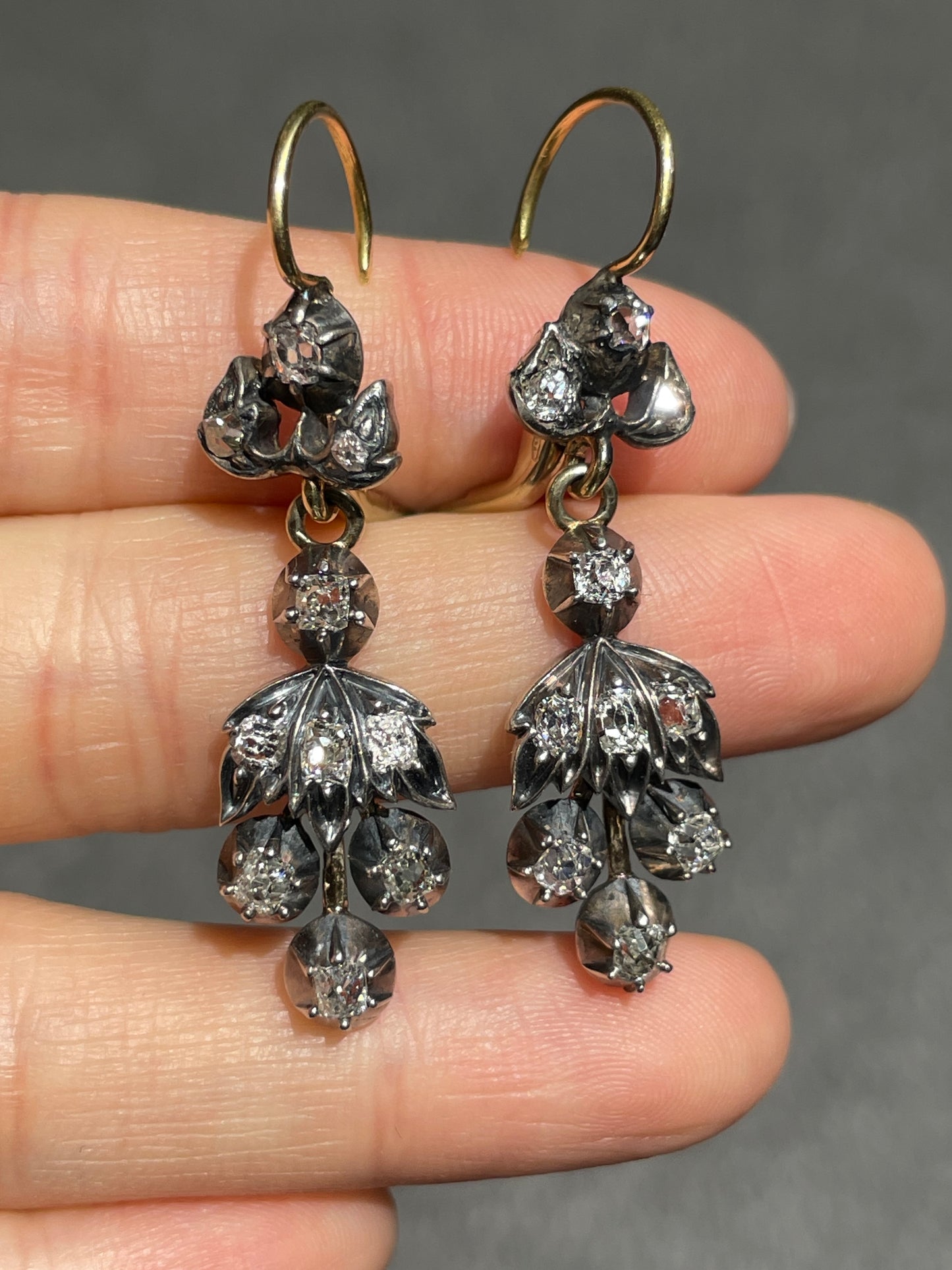 Antique Georgian 18K Gold Silver 2.15 CTW Dangle Diamond Earrings