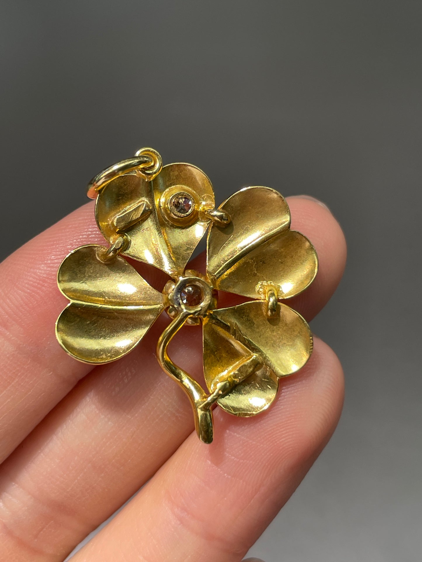 Antique 18K Gold 0.61 CTW Diamond Shamrock Clover Pendant