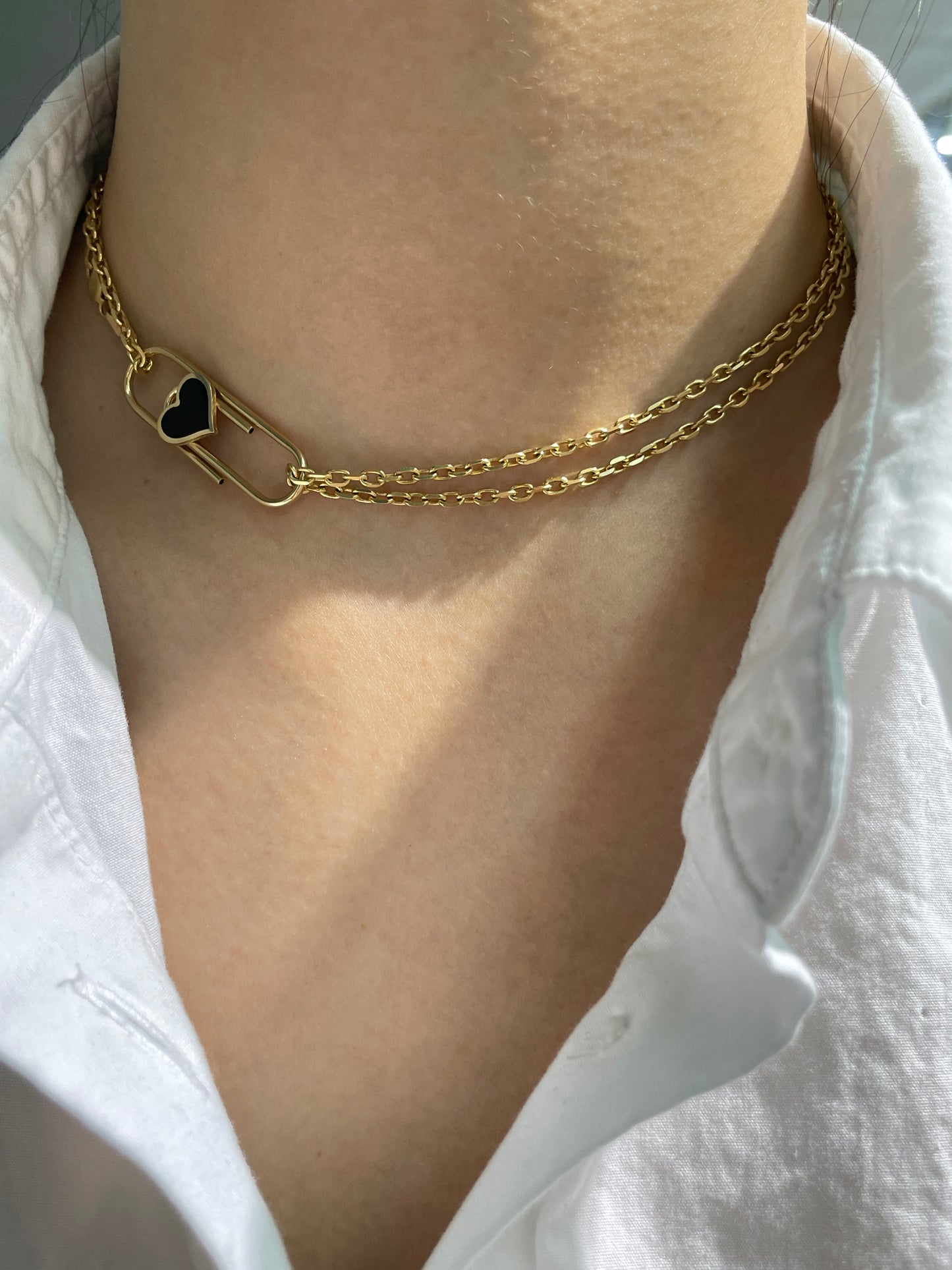 14K Gold Black Enamel Heart Paper Clip Charm