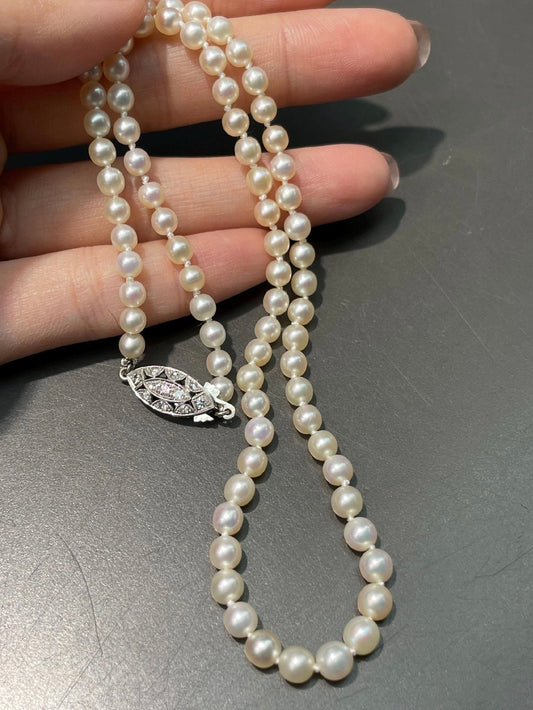 Edwardian GIA 14K White Gold 4.8 mm Natural Saltwater Pearl Necklace