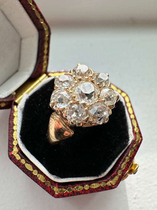 Antique 14K Yellow Gold 2.14 CTW Diamond Cluster Ring SZ 4.75