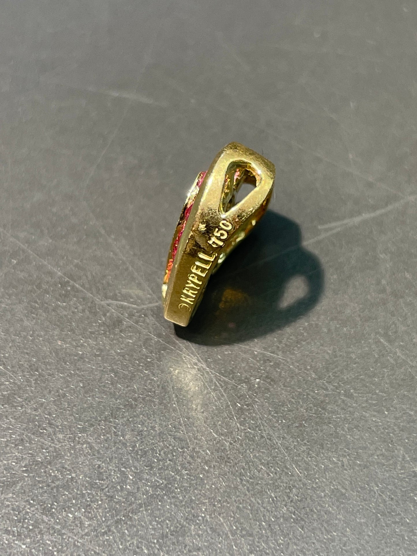 Charles Krypell 18K 金红宝石钻石心形滑动吊坠