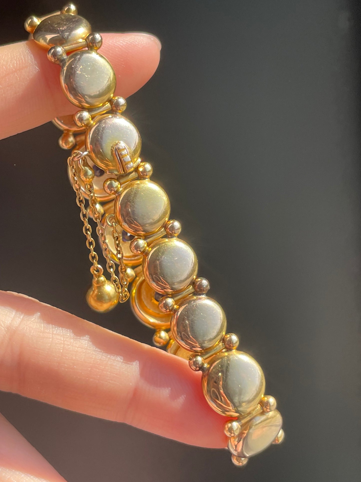 Antique 14K Yellow Fold Amethyst Starburst Button Bracelet