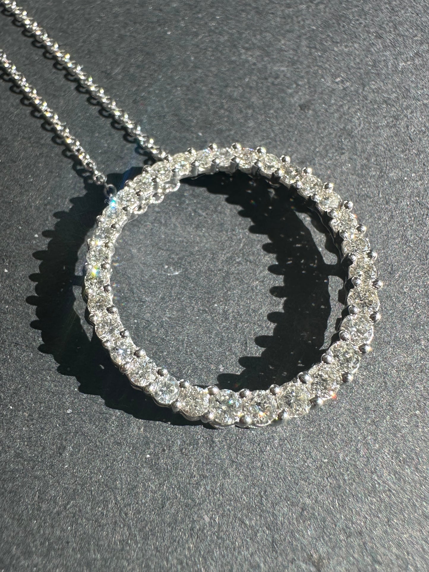 14K White Gold 0.85 CTW Diamond Open Circle Pendant