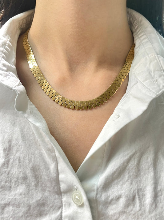 Retro 18K Gold Honeycomb Choker Necklace
