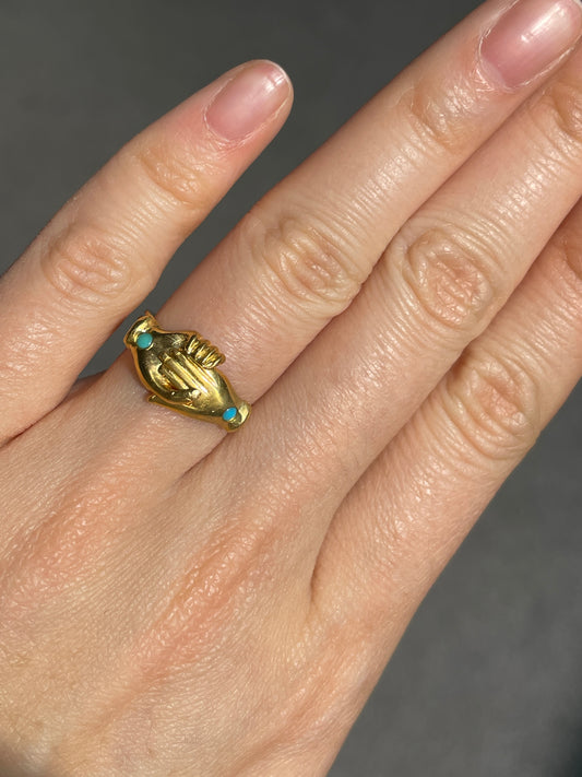 Antique 18K Gold Fide Gimmel Hand Ring