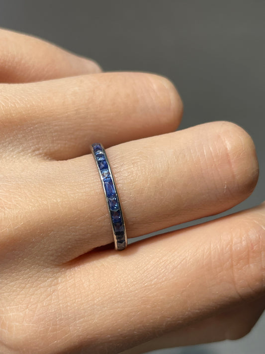 Antique Platinum 1.62 CTW French Cut Blue Sapphire Band Ring