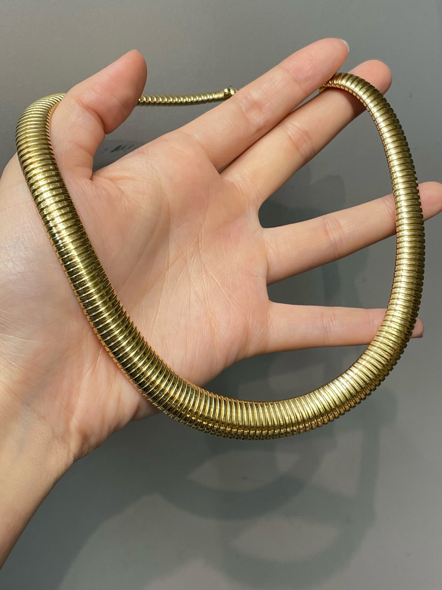 Retro 14K Yellow Gold Tubogas Slinky Chain Choker Necklace