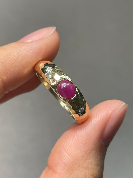 14K Yellow Gold Ruby Diamond Gypsy Ring