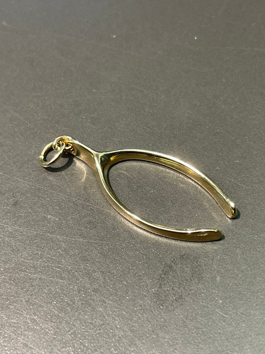 Vintage 14K Yellow Large Gold Wishbone Charm Pendant