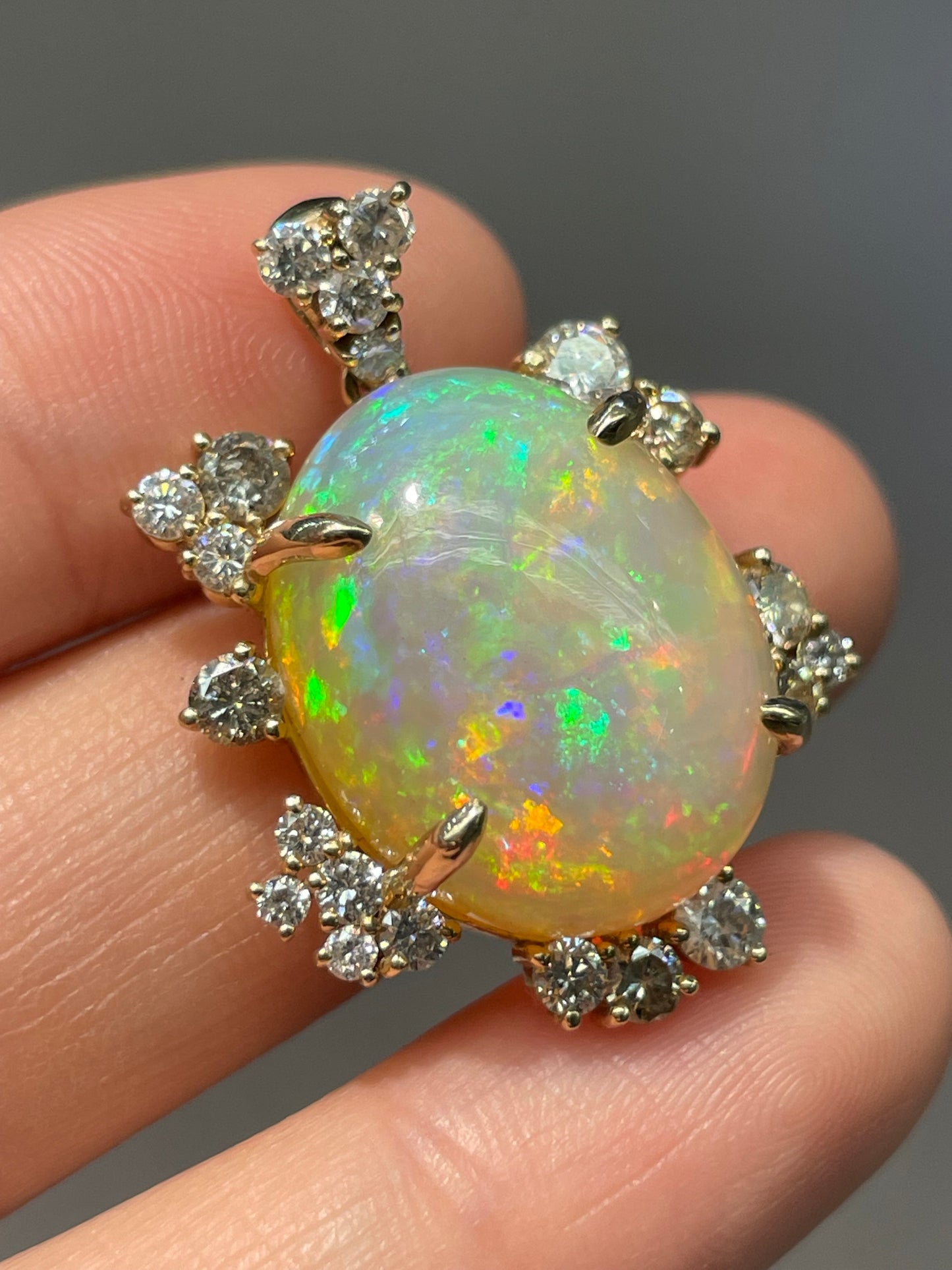 14K Yellow Gold 14.2 CTW Opal Diamond Pendant