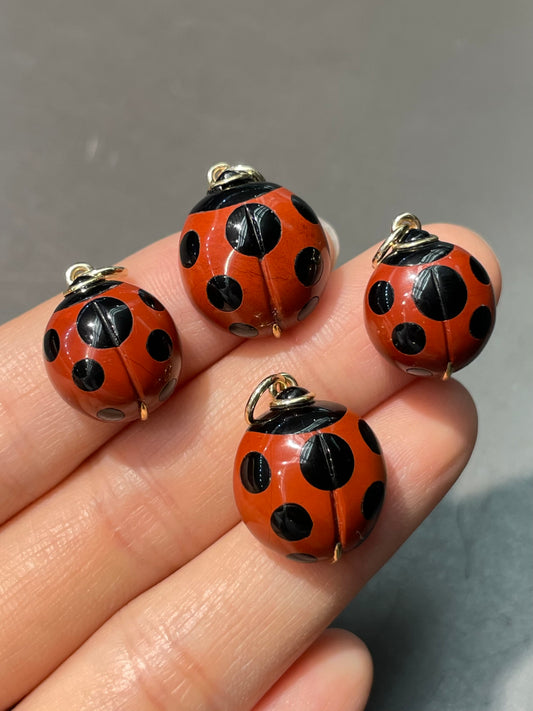 Vintage 18K Yellow Gold Gasper Onyx Inlaid Ladybug Charm Pendant