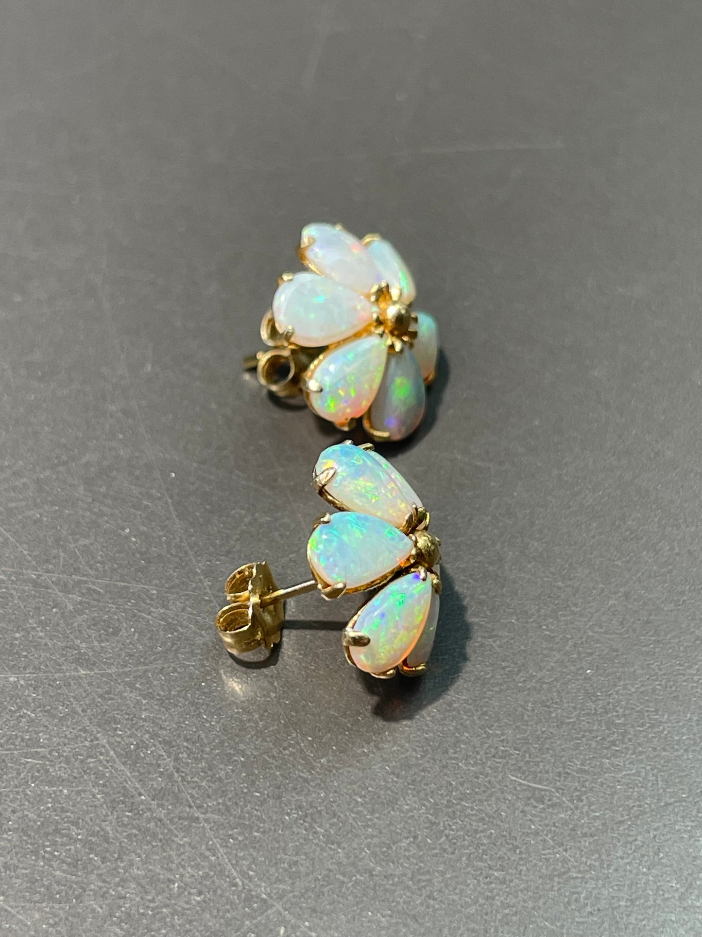 14K Yellow Gold Opal Cluster Earring