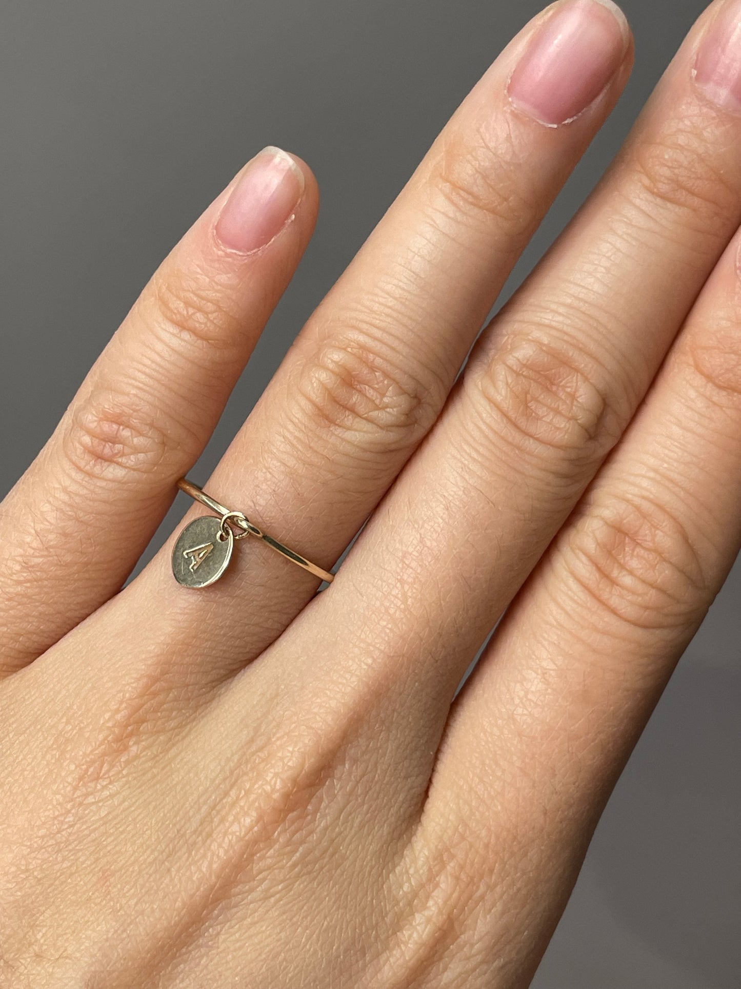 14K Yellow Gold "A" Dangle Letter Ring