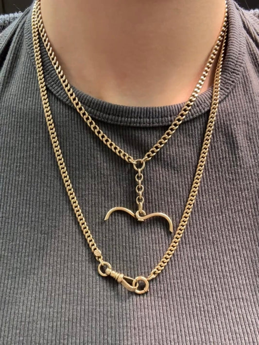 Vintage 14K Yellow Gold 4.0 mm Curb Link Albert Watch Chain Necklace 17.0 inch