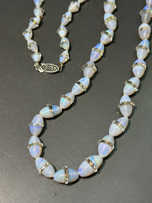 Antique 14K Gold Opal Rock Crystal Beaded Necklace