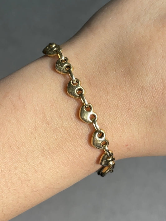 Vintage 14K Gold Puffy Heart Mariner Bracelet