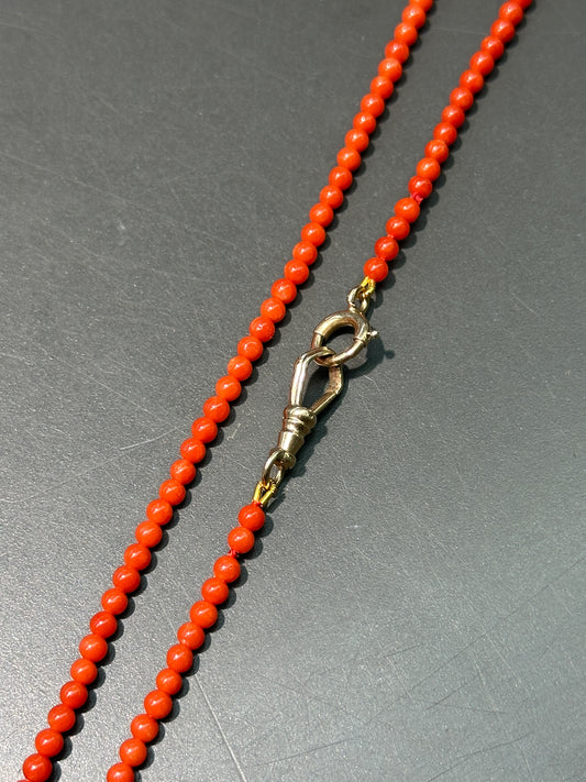 14K Gold Sardine Coral Bead Watch Chain Necklace 16.0 inch