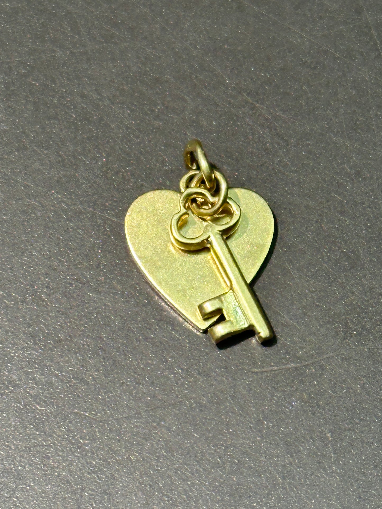 Vintage 14K Yellow Gold Heart Disc and Key Charm