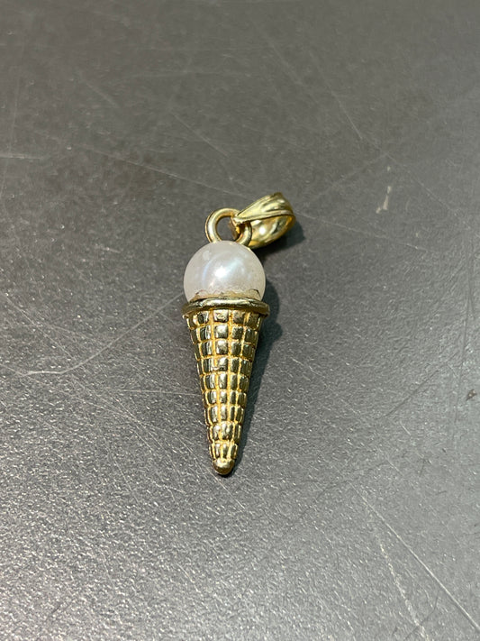 Vintage 14K Gold Pearl Ice Cream Cone Charm