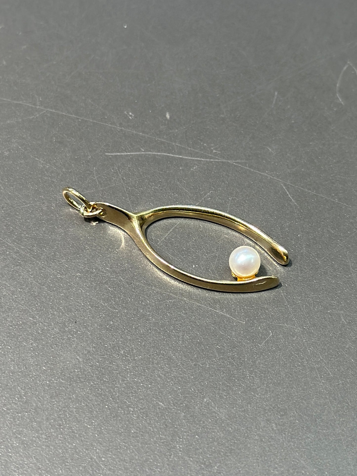 复古 14K 金珍珠许愿骨转换吊饰