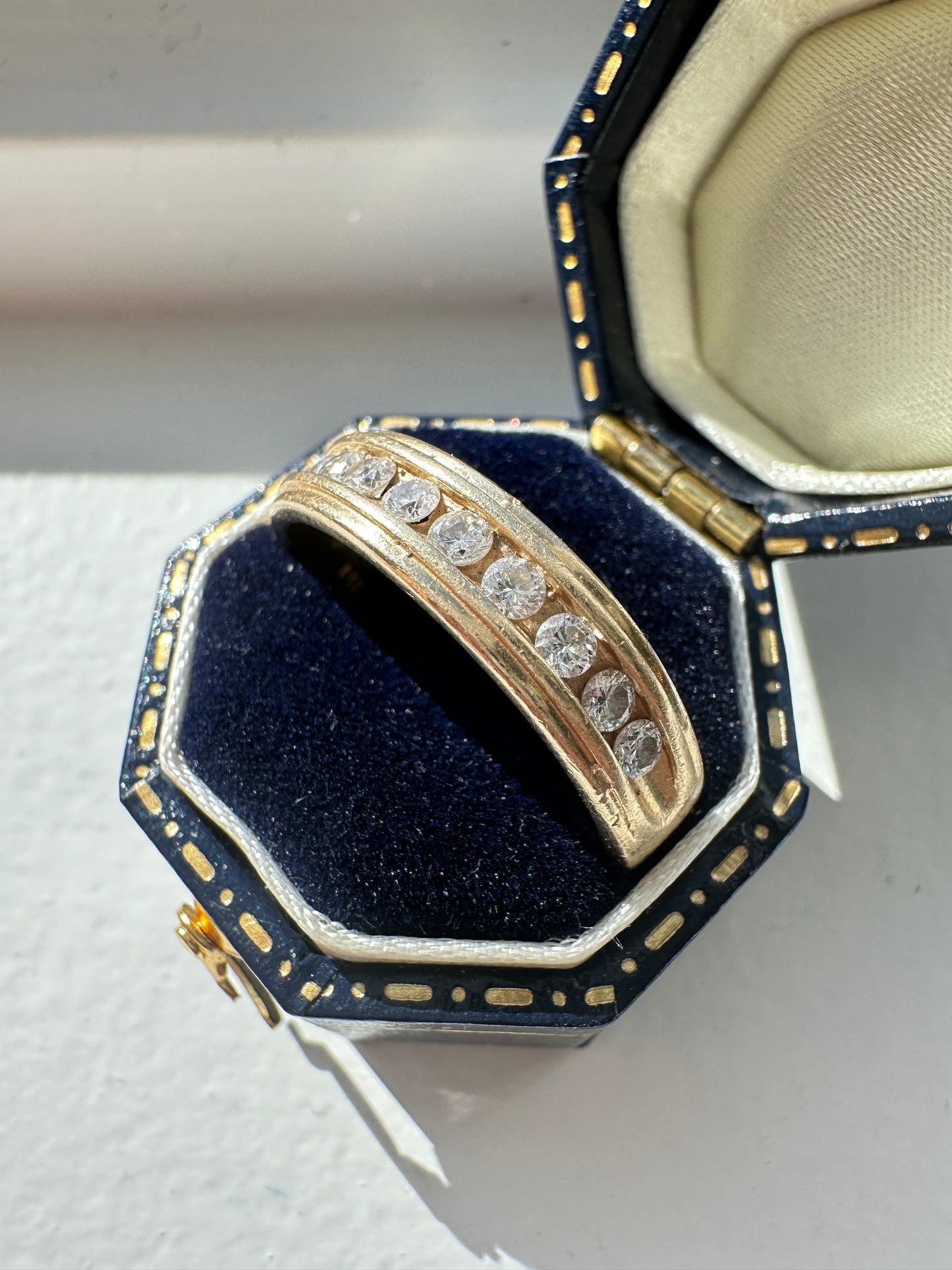 14K Yellow Gold 0.50 CTW Half Eternity Diamond Ribbed Ring Band