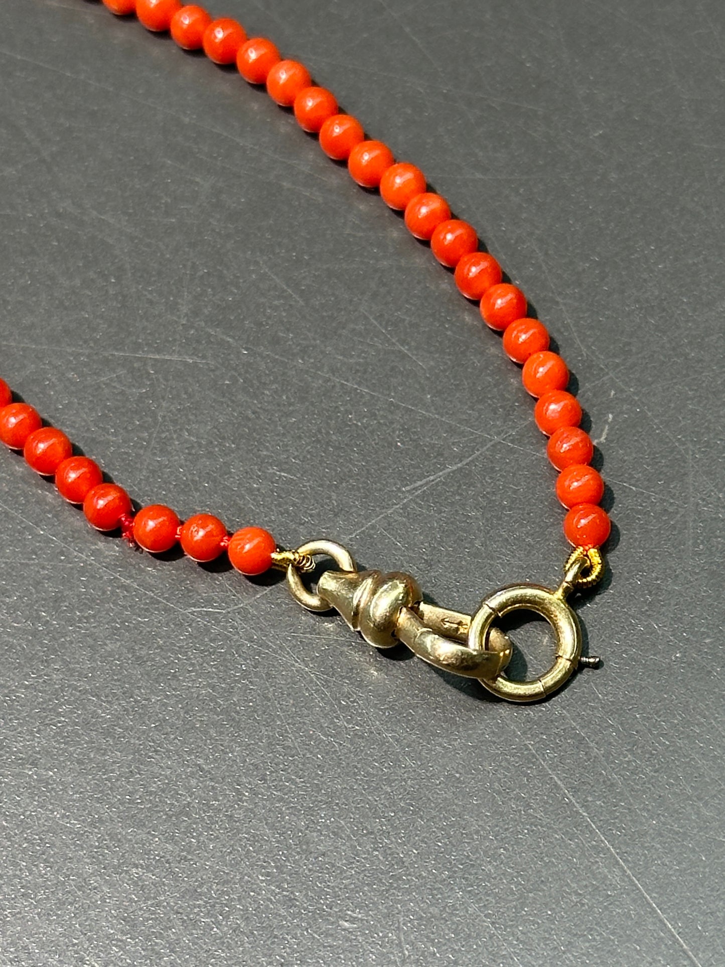 14K Gold Sardine Coral Bead Watch Chain Necklace 26.5 inch