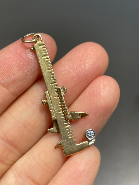 Vintage 14K Gold Diamond Working Caliper Charm