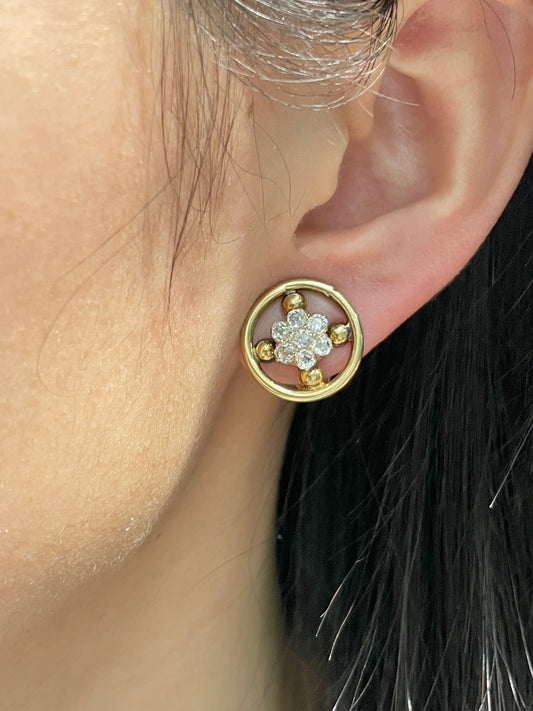 Antique French 18K Gold 1.40 CTW Diamond Cluster Earring