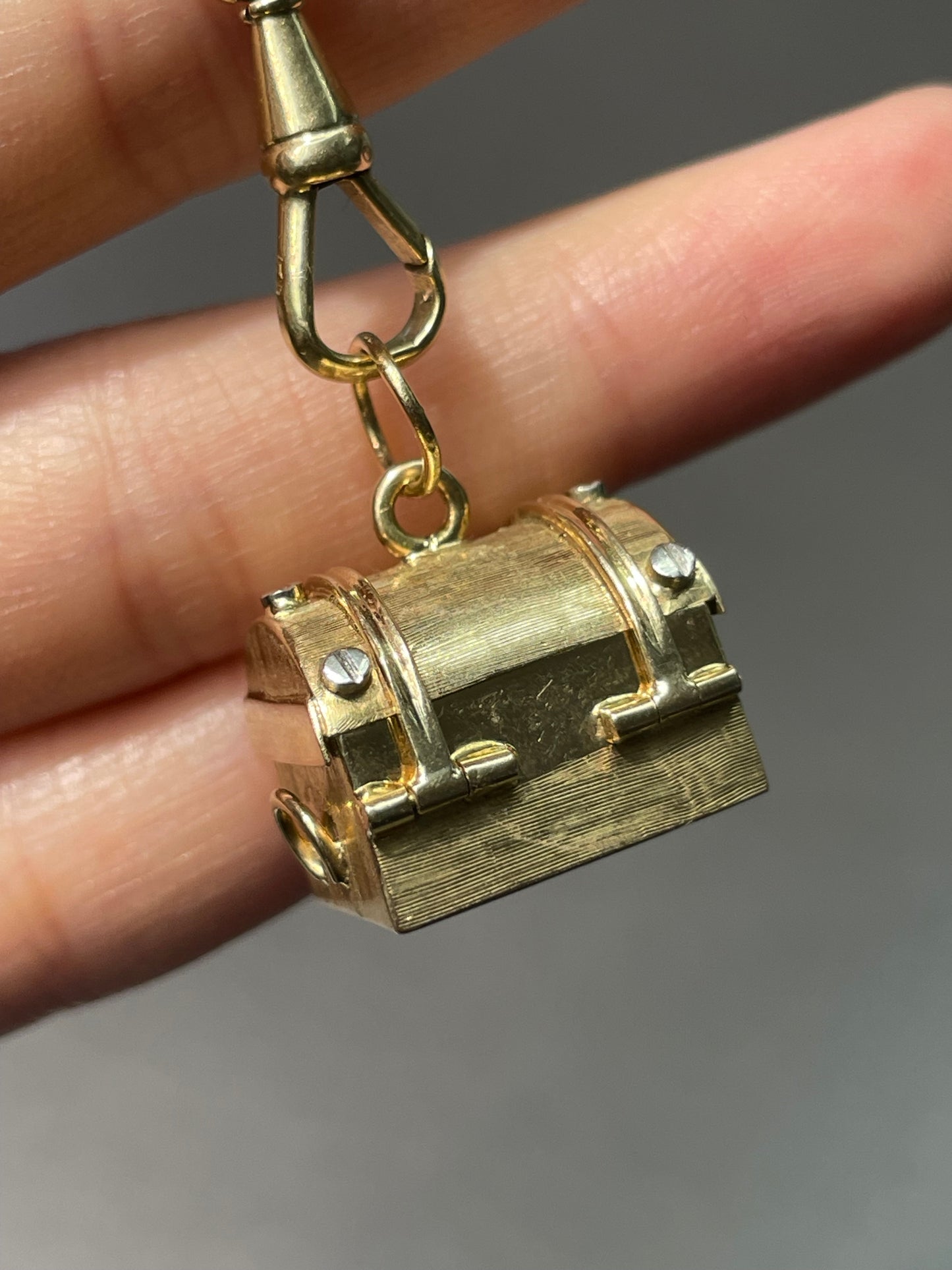 Vintage 14K Bi-Tone Articulating Treasure Chest Charm Pendant
