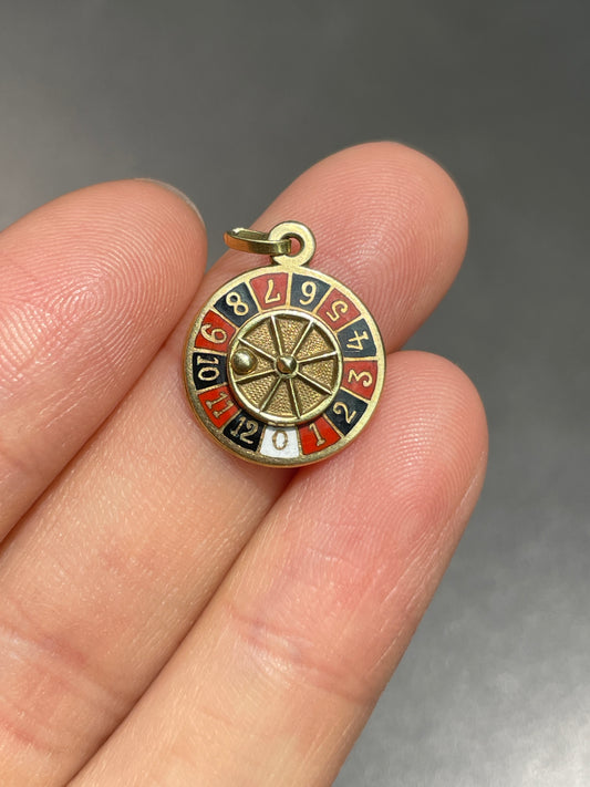 Vintage 14K Gold Spinning Roulette Wheel Enamel Charm