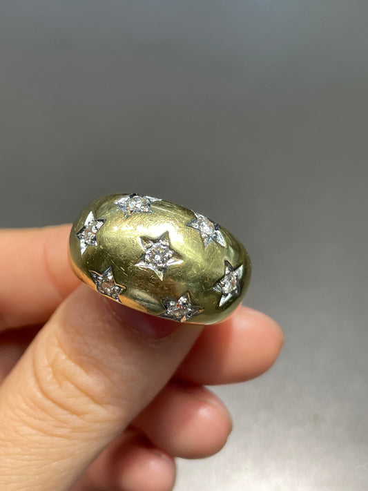 Vintage 18K Gold Diamond Star Bombe Ring