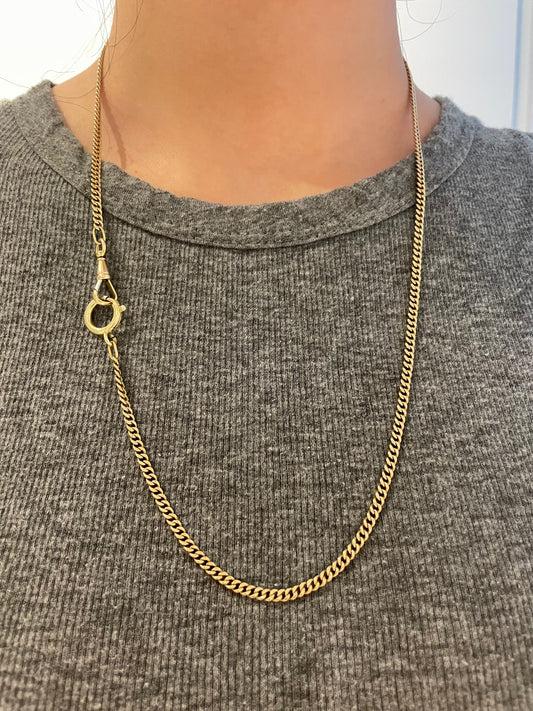 Vintage 18K Yellow Gold 3.0 mm Curb Link Watch Chain Necklace 23.5 inch