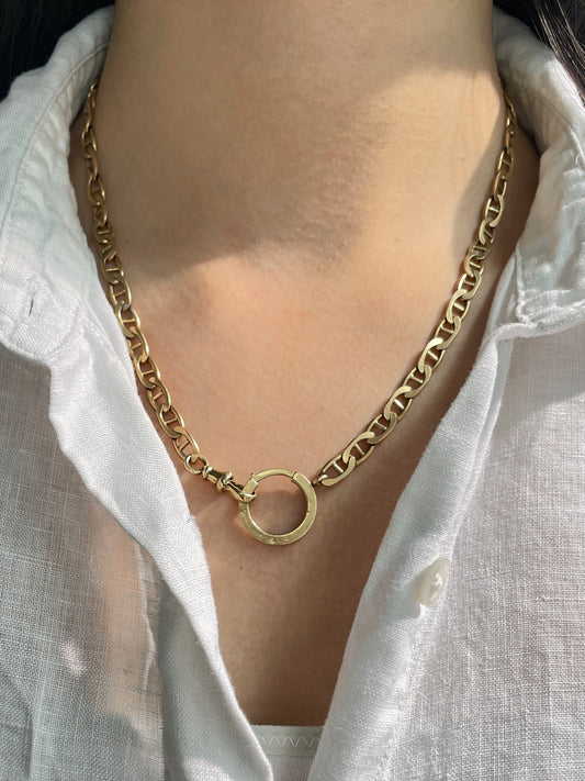 Vintage 14K Gold Mariner Chain Link Watch Chain Necklace