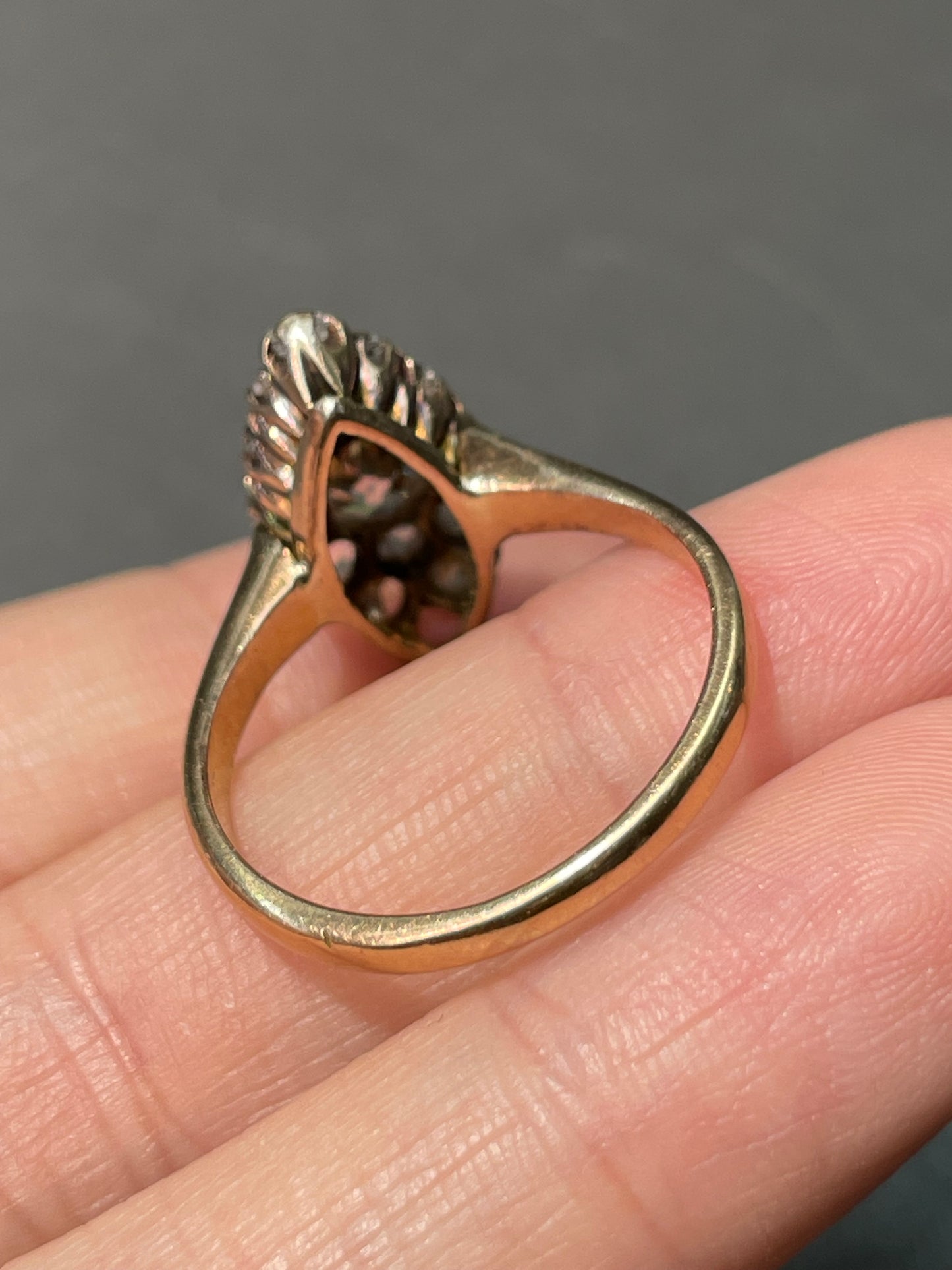 Antique Edwardian 14K Yellow Gold Diamond Navette Cluster Ring