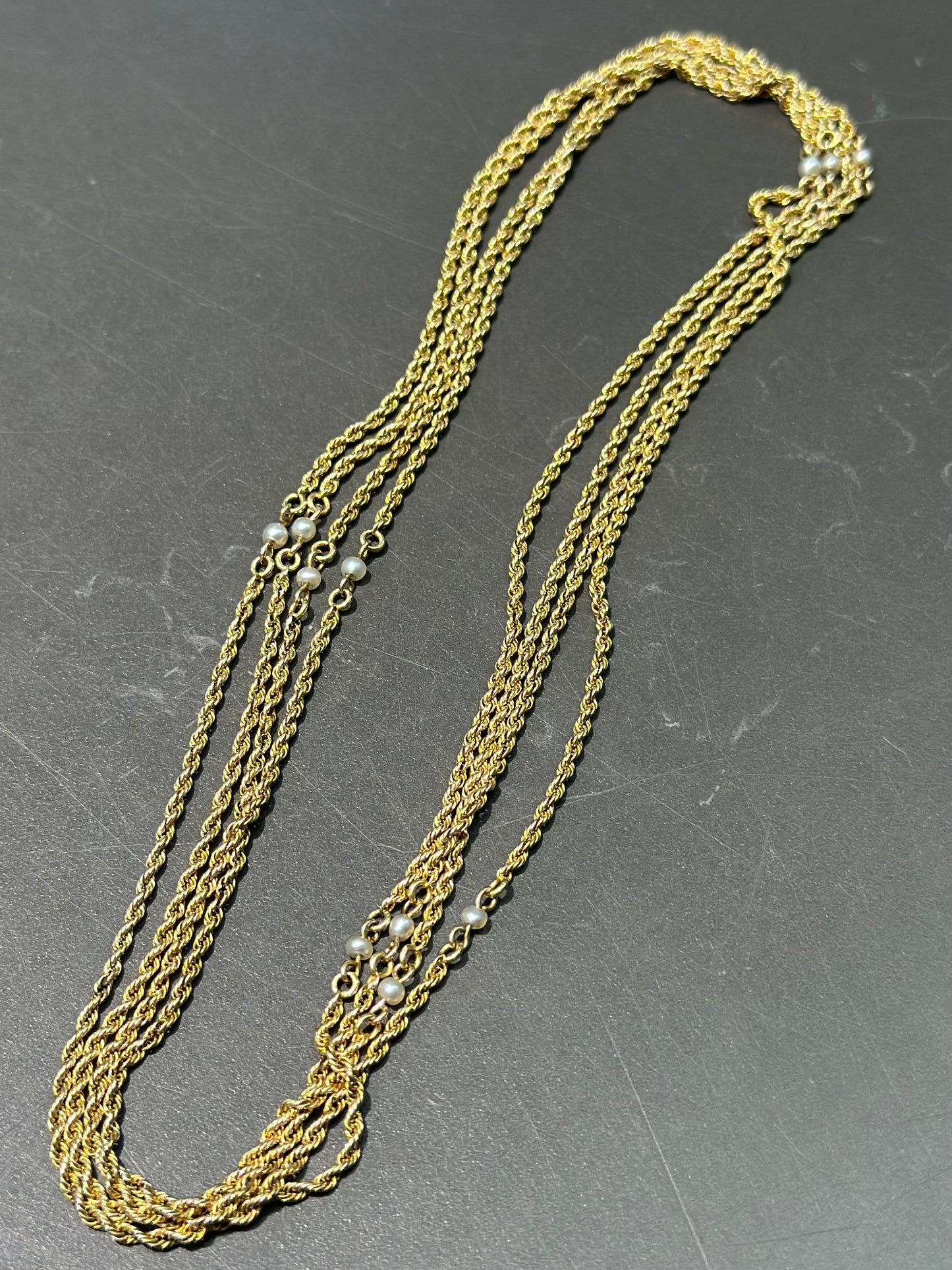 Art Nouveau 14K Gold Seed Pearl Chain Necklace