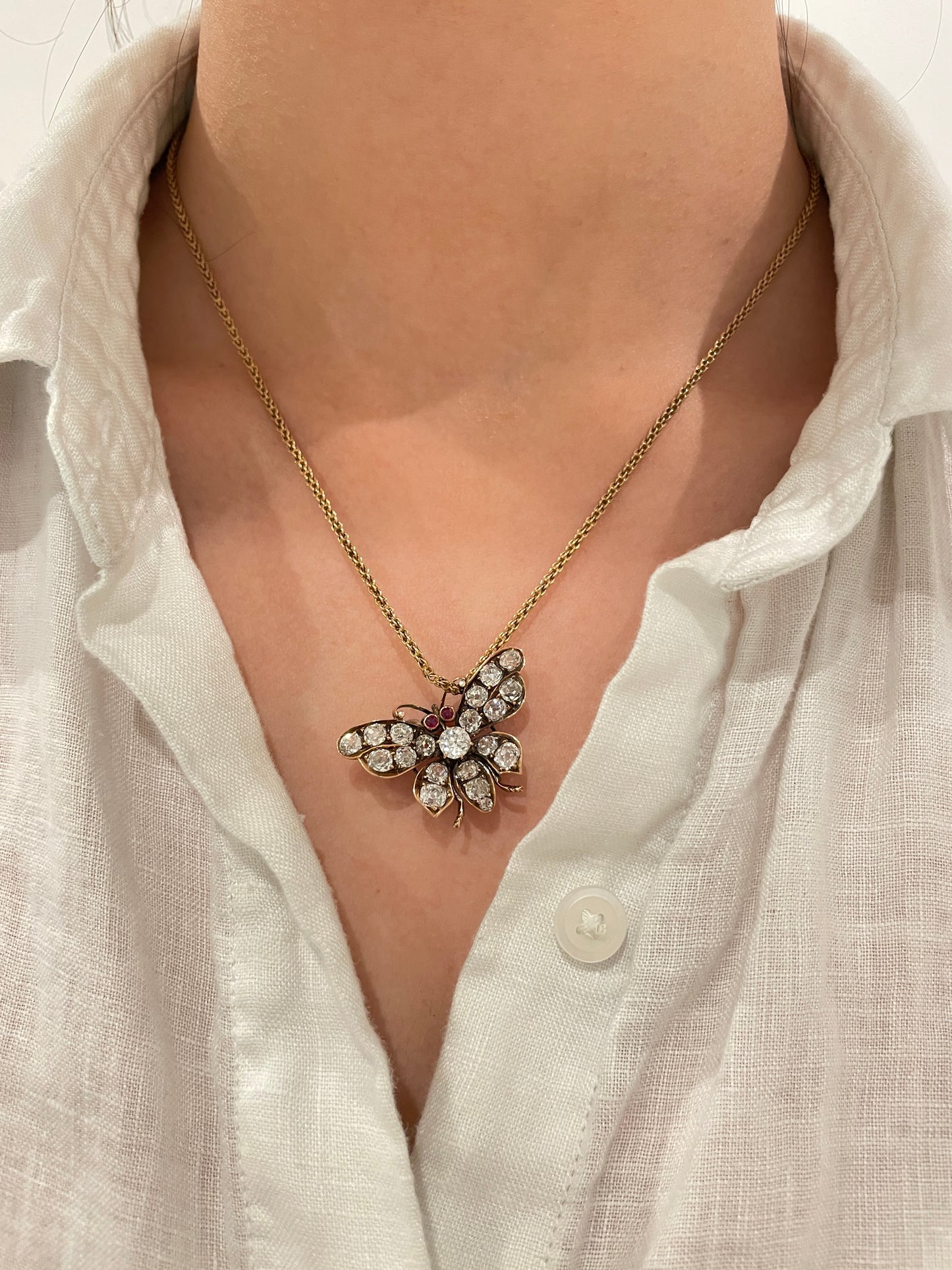 Antique 14K Gold Diamond 4.41 CTW Butterfly Brooch