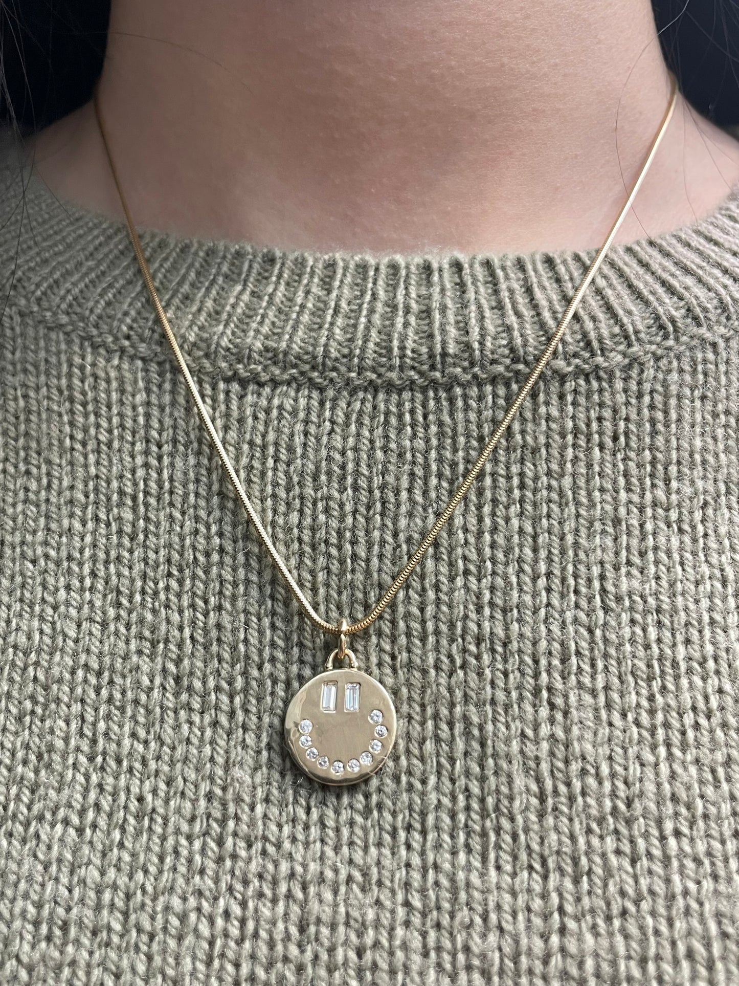 14K Yellow Gold 0.52 CTW Diamond Happy Face Disc Pendant